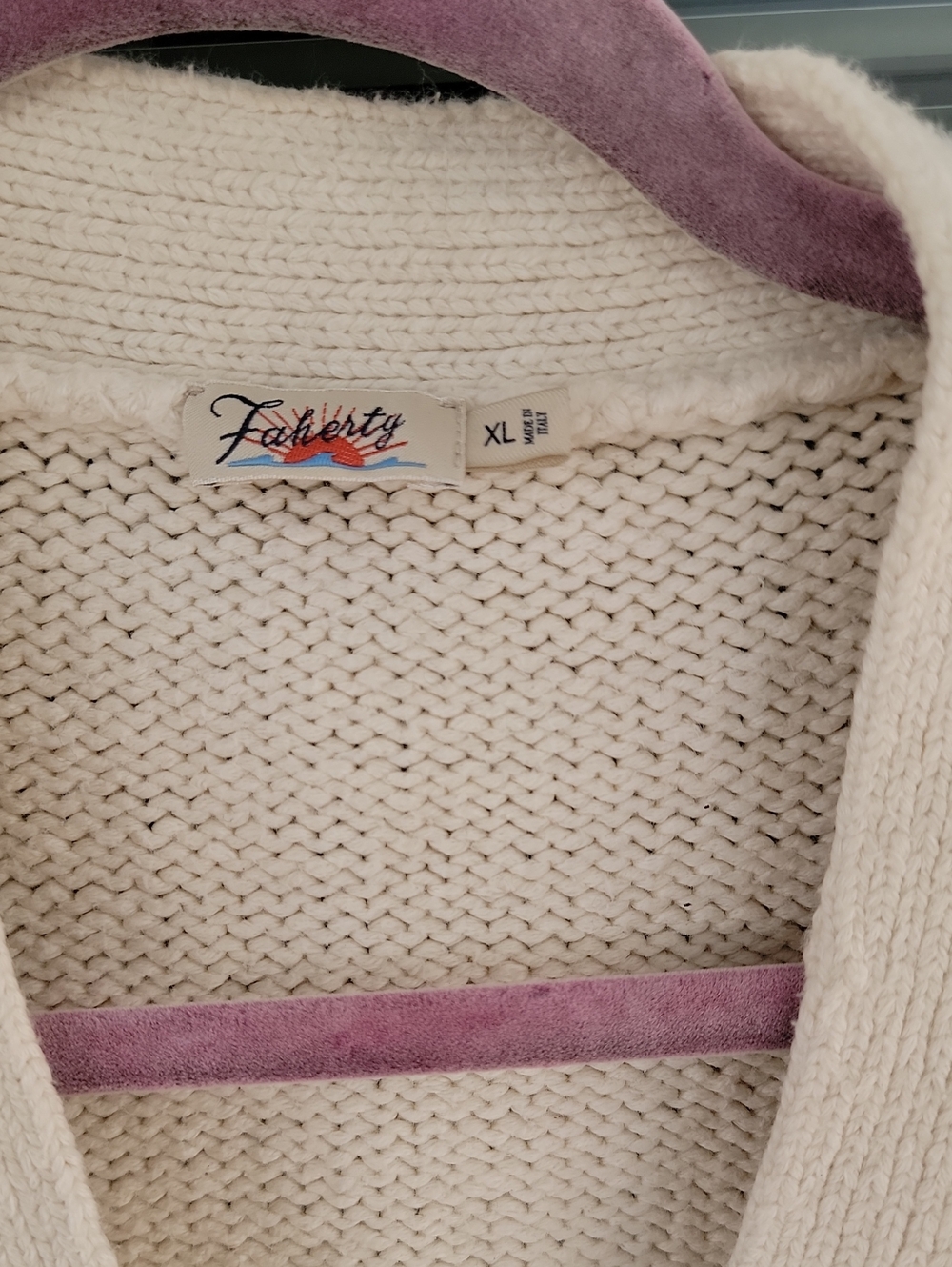 Faherty Cream V-Neck Button Cardigan Sweater Sz XL Boxy Fit Cotton Blend - Picture 12 of 12